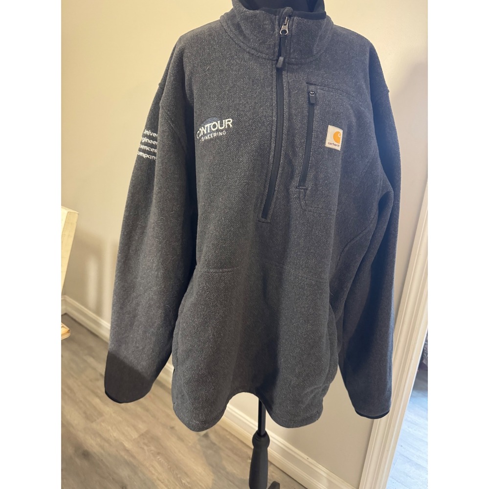 Carhartt Mens Charcoal Gray Fleece Quarter Zip Pullover Jacket Contour Eng L T